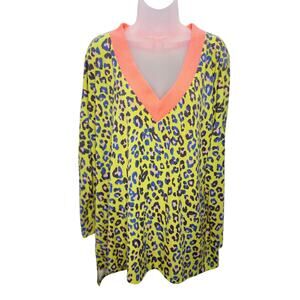 Womens XL Neon Leopard Print V neck Tunic Top Bold Statement Top Elevated Casual